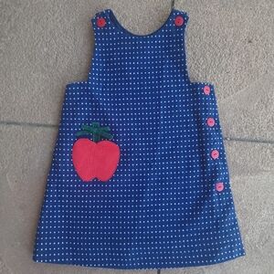 Florence Eiseman Navy Polka Dot Dress with Red Apple